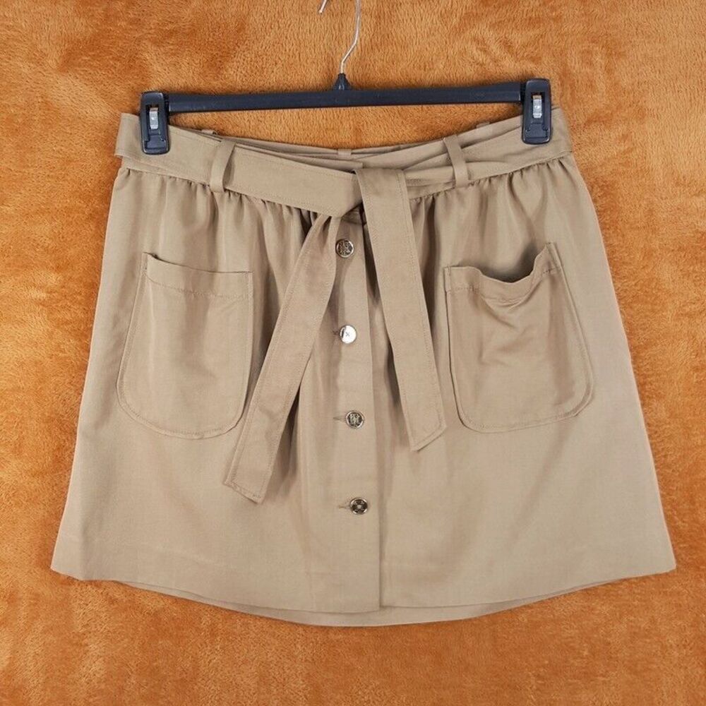 TOMMY HILFIGER Womens Skirt Size 14 Tan Straight Button Up Belted Utility Pocket